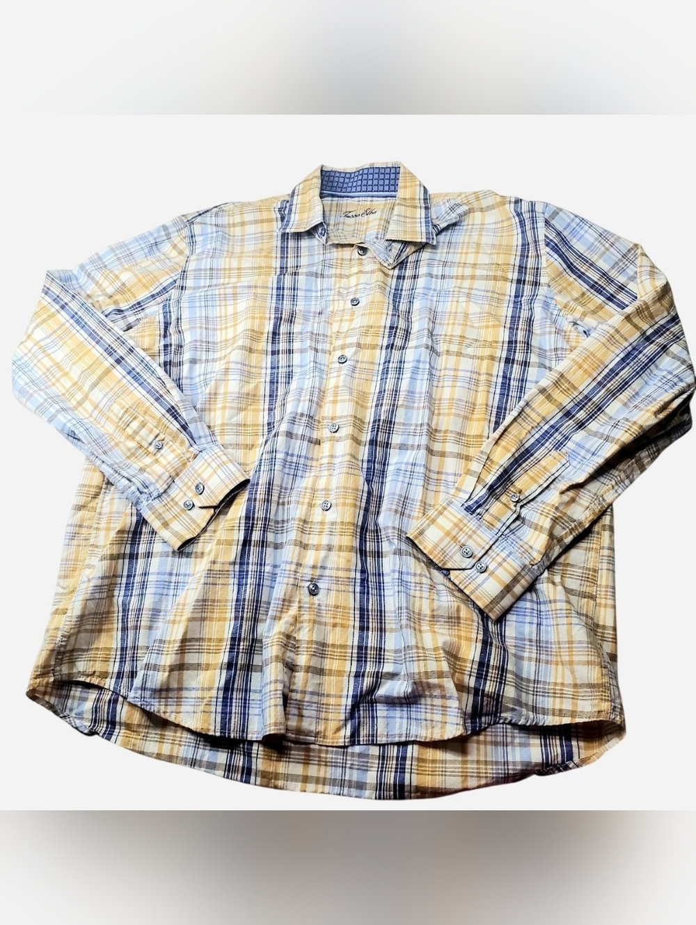 Tasso Elba Button Down Shirt Mens XXL Plaid Multicolor 100% Cotton Long Sleeves